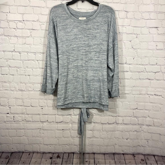 Lucky Brand Womens Shirt Large Gray Heather 3/4 Cuffed Sleeve Back Tie Knit - Picture 1 of 7